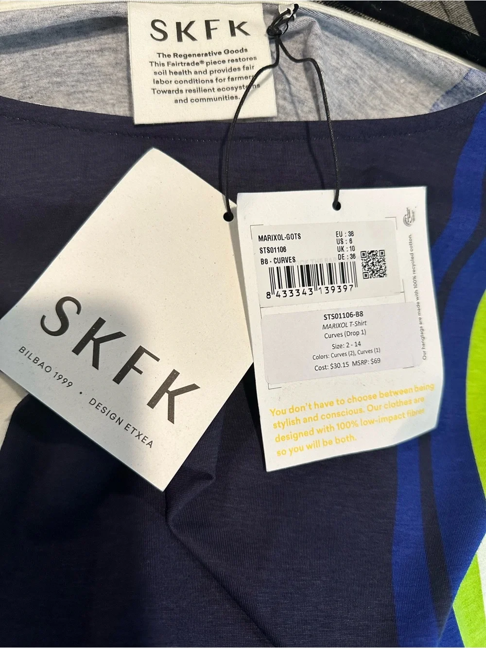 NWT SKFK Marixol-Gots Curves Print Cap Sleeve Organic Cotton Top Size 6 - Picture 6 of 8